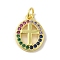 Brass Micro Pave Cubic Zirconia Pendants, Cadmium Free & Nickel Free & Lead Free, Real 18K Gold Plated, Cross Charms, Colorful, 16x11.5x2mm, Hole: 3mm