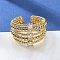 Rack Plating Real 18K Gold Plated Brass Multi Lines Open Cuff Rings, with Cubic Zirconia, Long-Lasting Plated, Lead Free & Cadmium Free, Clear, US Size 8 1/2(18.5mm)