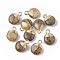 Natural Picture Jasper Pendants, with Golden Tone Brass Wires and Iron Loops, Half Drilled, Flat Round, 14~15x10~11x5~6mm, Hole: 1.5~2mm