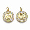 Mother's Day Brass Micro Pave Clear Cubic Zirconia Pendants, with Jump Rings, Nickel Free, Flat Round with Mom & Baby, Real 16K Gold Plated, 17.5x15x2mm, jump ring: 5x0.8mm, 3.4mm inner diameter