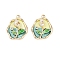 Brass Enamel & Natural Pearl Oval with Rose Flower Pendants, with Clear Cubic Zirconia, 18K Gold Plated, Champagne Gold, 21.5x17.5x5mm, Hole: 1.6mm