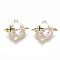 Brass Cubic Zirconia Universe Space Charms, Nickel Free, with Enamel and ABS Plastic Imitation Pearl, Planet and Plane, Real 18K Gold Plated, 13.5x14x7mm, Hole: 1mm