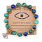 Natural Lapis Lazuli Round Beads Stretch Bracelets, Alloy Micro Pave Clear Cubic Zirconia Evil Eye Charm Bracelets for Women, 7-1/2 inch(19cm)