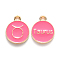 Alloy Enamel Pendants, Cadmium Free & Lead Free, Flat Round with Constellation, Light Gold, Cerise, Taurus, 22x18x2mm, Hole: 1.5mm
