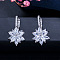 Brass Cubic Zirconia Hoop Earrings, Flower, Platinum, Clear, 24x12mm