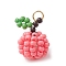 Handmade Glass Seed Beaded Apple Pendants, with 304 Stainless Steel Jump Ring , Hot Pink, 16x10mm, Hole: 2.8mm