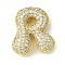 Rack Plating Brass Cubic Zirconia Pendants, Cadmium Free & Lead Free, Long-Lasting Plated, Alphabet, Letter R, 22x19x7mm, Hole: 4x2mm