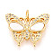 Brass Micro Pave Clear Cubic Zirconia Pendants, Cadmium Free & Lead Free, with Shell, Butterfly, with Jump Ring, Real 18K Gold Plated, 16.5x20x3mm, Hole: 3mm