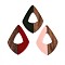 Resin & Walnut Wood Pendants, Teardrop, Hollow, Mixed Color, 62.5~63x41.5~42x3mm, Hole: 1.8mm