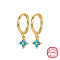 Real 18K Gold Plated 925 Sterling Silver Flower Dangle Hoop Earrings, Pale Turquoise, 19x8.5mm