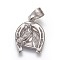 Non-Tarnish 304 Stainless Steel Pendants, Horse with Horseshoe, Stainless Steel Color, 24.5x17x3mm, Hole: 5x7.5mm