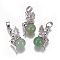 Natural Green Aventurine Pendants, with Platinum Tone Brass Findings, Fairy, 25~26x12~13x8mm, Hole: 3.5x5.5mm