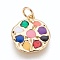 Brass Enamel Pendants, Lotus Pod, Colorful, Golden, 17x15x1.5mm, Hole: 3.5mm
