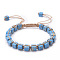 Adjustable Unisex Synthetic Imperial Jasper Cube Braided Bead Bracelets, Deep Sky Blue