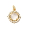 Flat Round Rack Plating Brass Micro Pave Clear Cubic Zirconia Pendants, with Quartz Crystal, Cadmium Free & Lead Free, Long-Lasting Plated, with Jump Ring, Real 18K Gold Plated, Real 18K Gold Plated, 15.5x13x4mm, Hole: 3.5mm
