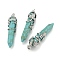 Synthetic Turquoise Pointed Pendants, with Brass Findings, Bullet, Platinum, 57~60x16mm, Hole: 8x5mm