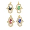 Brass Micro Pave Clear Cubic Zirconia Pendants, Cadmium Free & Lead Free, with Enamel and Shell & Jump Ring, Real 18K Gold Plated, Hamsa Hand Charms, Mixed Color, 24x17x3mm, Hole: 2.8mm