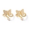 Adjustable Brass Micro Pave Clear Cubic Zirconia Cuff Rings, Open Rings, Long-Lasting Plated, Butterfly, Real 18K Gold Plated, 2~21mm, Inner Diameter: 16.5mm