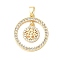 Brass Micro Pave Cubic Zirconia Pendants, Cadmium Free & Lead Free, Round with Tree, Real 18K Gold Plated, 21x19x2.5mm, Hole: 2.5x5mm