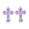 Rack Plating Alloy Enamel Pendants, Platinum, Cross with Word Love & Rose Charm, Lilac, 33x22x2mm, Hole: 2mm