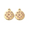 304 Stainless Steel Pendants, with Light Rose Rhinestone, Flat Round Charms, Real 14K Gold Plated, 18.5x15.5x2.7mm, Hole: 2mm