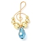 Electroplated Synthetic Non-magnetic Hematite & Teardrop Glass Big Pendants, Musical Note Charms, Golden Plated, Light Blue, 61x24x10mm, Hole: 16.5x8.5mm