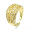 Brass with Cubic Zirconia Open Cuff Ring, Cadmium Free & Nickel Free & Lead Free, Multi Lines Wide Band Rings, Real 18K Gold Plated, Inner Diameter: 18mm