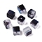Frosted Glass Beads with Golden Glitter Powder, Two Tone, Cube, Black, 8x8x8mm, Hole: 1.5mm, about: 834pcs/1000g