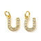 Brass Micro Pave Cubic Zirconia Pendants, Cadmium Free & Nickel Free & Lead Free, with Jump Ring, Letter U, 9x6x1.5mm, Hole: 3.6mm