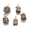 Cuboid Brass Natural Pyrite Pendants, Golden, 30~35x16~20x17mm, Hole: 4.5mm
