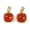 Natural Carnelian(Dyed & Heated) Square Charms, Brass Charms, Real 18K Gold Plated, 12.5x10.5x6mm, Hole: 4.5x3mm