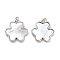 Brass Pave Shell Pendants, Clover Charms with Jump Ring, Platinum, 20.5x20x3mm, Hole: 3.5mm