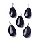 Synthetic Blue Goldstone Pendants, with Brass Finding, Teardrop, 35x20x7.5~9mm, Hole: 4x3.5mm