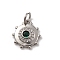 Brass Micro Pave Cubic Zirconia Charms, Long-Lasting Plated, Lead Free & Cadmium Free, Platinum, Round, Dark Green, 13x12x3mm, Hole: 3mm
