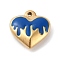 304 Stainless Steel Pendants, with Enamel, Golden, Heart Charm, Medium Blue, 17x16.5x5.5mm, Hole: 1.7mm