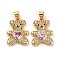 Brass Micro Pave Cubic Zirconia Pendants, Real 18K Gold Plated, Lead Free & Cadmium Free, Bear with Heart, Pearl Pink, 19.5x14.5x4mm, Hole: 4x3.5mm
