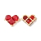 Brass Pave Cubic Zirconia Connector Charms, Heart Links, Cadmium Free & Nickel Free & Lead Free, Real 18K Gold Plated, Red, 18.5x26x7.5mm, Hole: 1.6mm