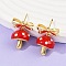 Mushroom with Bowknot Brass Enamel Dangle Stud Earrings, Rack Plating, Lasting Plated, Cadmium Free & Lead Free, Real 18K Gold Plated, 23.5x16.5mm