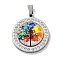 Glass Pendants, Flat Round, with Glass & 201 Stainless Steel Findings, Stainless Steel Color, 29x26x6.5mm, Hole: 6x3mm