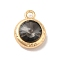 Glass Pendants, Rack Plating Golden Alloy Findings, Nickel Free, Flat Round Charms, Black, 15x11.5x6mm, Hole: 2mm