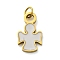 304 Stainless Steel Enamel Charms, with Jump Ring, Angel Charms, Ion Plating(IP), Real 18K Gold Plated, White, 14x8.5x1.5mm, Hole: 2.5mm