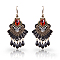 Alloy Plastic Chandelier Earrings, with Glass, Fan with Teardrop, Antique Bronze, Red, 95x50mm