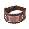 Full Grain Leather Cord Bracelets, with Alloy Link and Watch Band Clasps, Rectangle with Wolf Head, Red Copper, 10-3/4 inch(27.3cm), 39x8mm