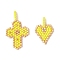 2Pcs 2 Styles Glass Seed Beaded Pendants, Heart & Cross, Yellow, 20~28.5x14~17.5x3.5mm, Hole: 2.5mm