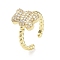 Bear Rack Plating Brass Micro Pave Clear Cubic Zirconia Open Rings, Long-Lasting Plated Cuff Ring for Women, Lead Free & Cadmium Free, Real 18K Gold Plated, US Size 6(16.5mm)