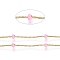 Stainless Steel Boston Link Chains, with Enamel Beads and Spool, Long-Lasting Plated, Soldered, Flat Round, Golden, Pearl Pink, 1x1mm, about 32.8 Feet(10m)/roll