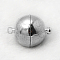 Brass Magnetic Clasps with Loops, Round, Platinum, 16x10mm, Hole: 1.2mm