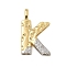 Brass Micro Pave Cubic Zirconia Pendants, Cadmium Free & Nickel Free & Lead Free, Letter Charms, Real 18K Gold Plated, Letter K, 17x16.5x4mm, Hole: 5x2.5mm