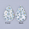 PU Leather Big Pendants, teardrop, with Flower Pattern, Aqua, 55x35x2mm, Hole: 2mm