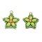 Handmade Glass Seed Beaded & Synthetic Dyed Imperial Jasper Beads Pendants, Star, with 304 Stainless Steel Open Jump Rings Loop, Lime, 27x28.5x8.5mm, Hole: 3mm
